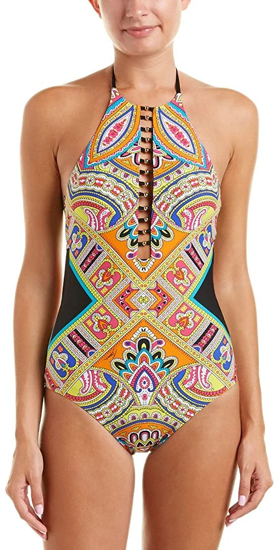 Women's High Neck Halter One Piece Swimsuit
