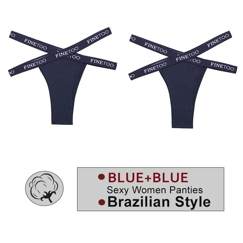 FINETOO 2PCS/Set Women's Cotton Letter Panties Hollow Out Brazilian Pantys Fashion Thong Femme Cross Strap Sexy Woman Underwear