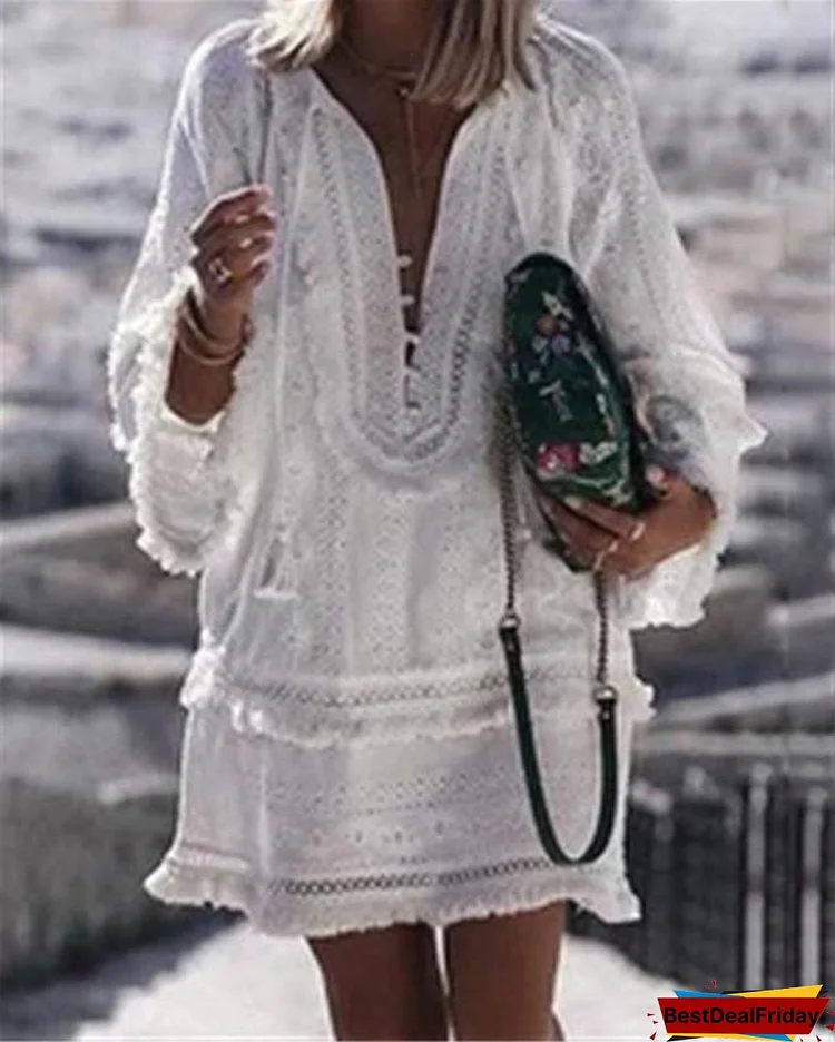 Solid Elegant Holidaiy Long Sleeve Skirt Mini Dress
