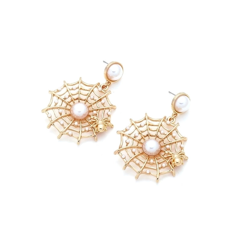 1 Pair Halloween Casual Minimalist Spider Spider Web Hollow Out Inlay Zinc Alloy Artificial Pearls Drop Earrings