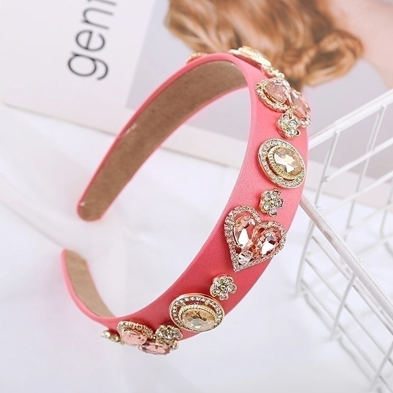 Women’s Sweet Heart Shape Alloy Cloth Inlay Rhinestones Hair Band