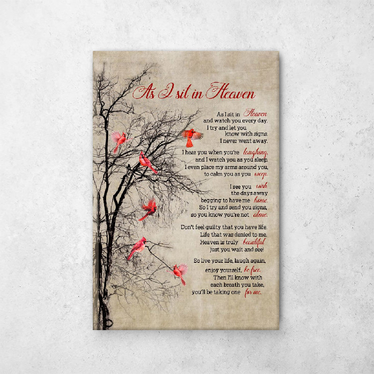 As I sit in Heaven Poem Cardinal Canvas Wall Art 