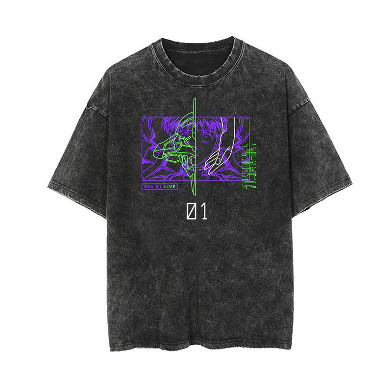 Casual Batik Washed Anime Print T-Shirt