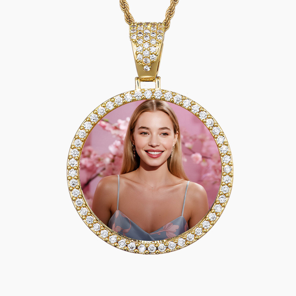 Iced-Out Round Photo Pendant
