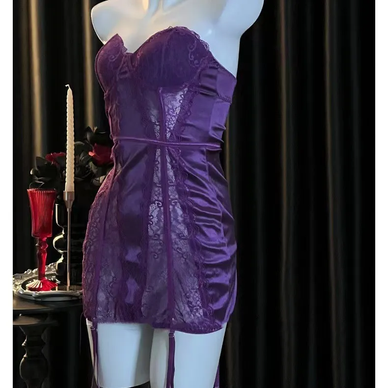 Churchf Night Vows To Tifficle Sexy Lace Lace Lilac Tidive Purple Ass Dress Girls Gather Small-Bossed Lingerie Free From Pyjamas Uniforms