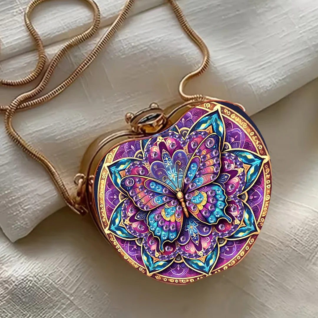 Butterfly B DIY Acrylic Love Diamond Art Painting Card Case Wallet with Chain Small Diamond Painting Crossbody Bag for Adults Women Girls Gift