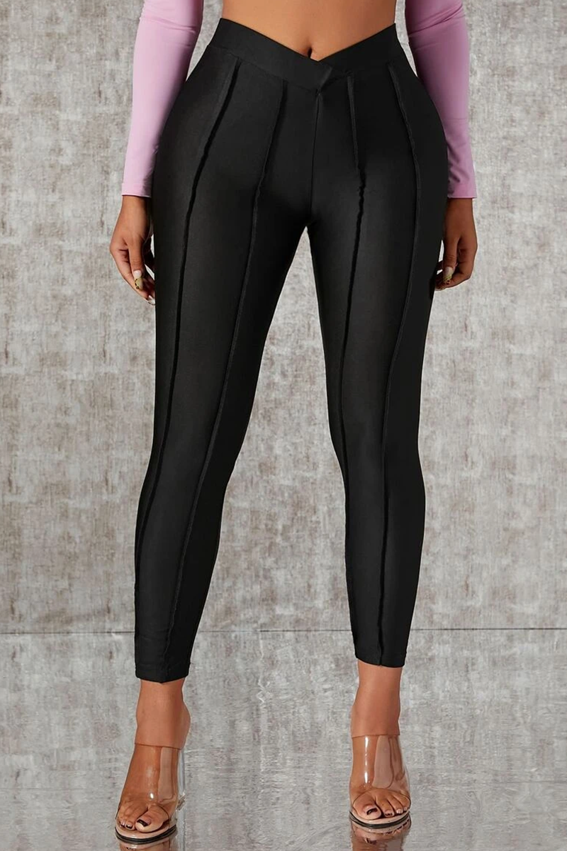 Casual Solid Split Joint Skinny Mid Waist Pencil Solid Color Bottoms