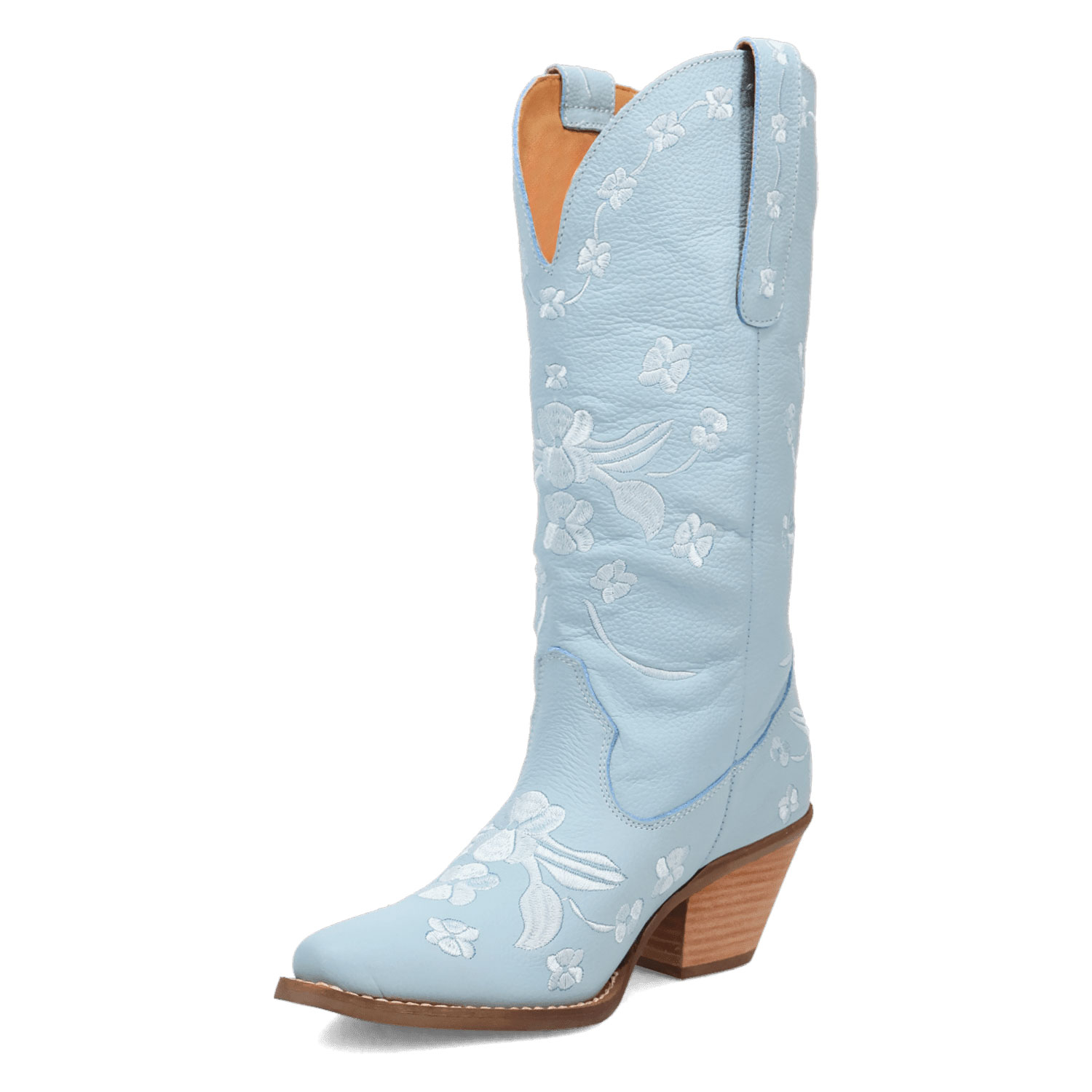Blue Vegan Leather Snip Toe Block Heel Women's Wide Calf Cowgirl Boots Nicepairs