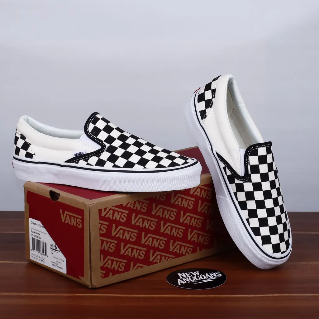 Slip on motif checkerboard chess classic black white black white import