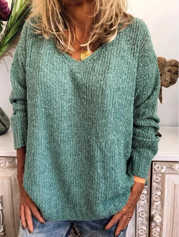 Plus Size Casual Neck Long Sleeve Knitted Sweater