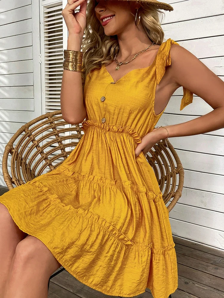 Fashion Solid Color Halter Dress