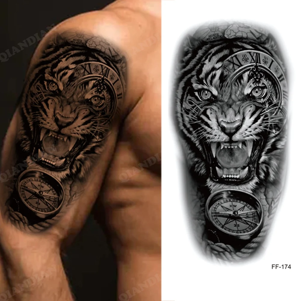 Sdrawing New Waterproof Temporary Tattoo Sticker Lion King Tiger Wolf Forest Mechanical Wild Boat Men Body Art Arm Fake Tatoo Women