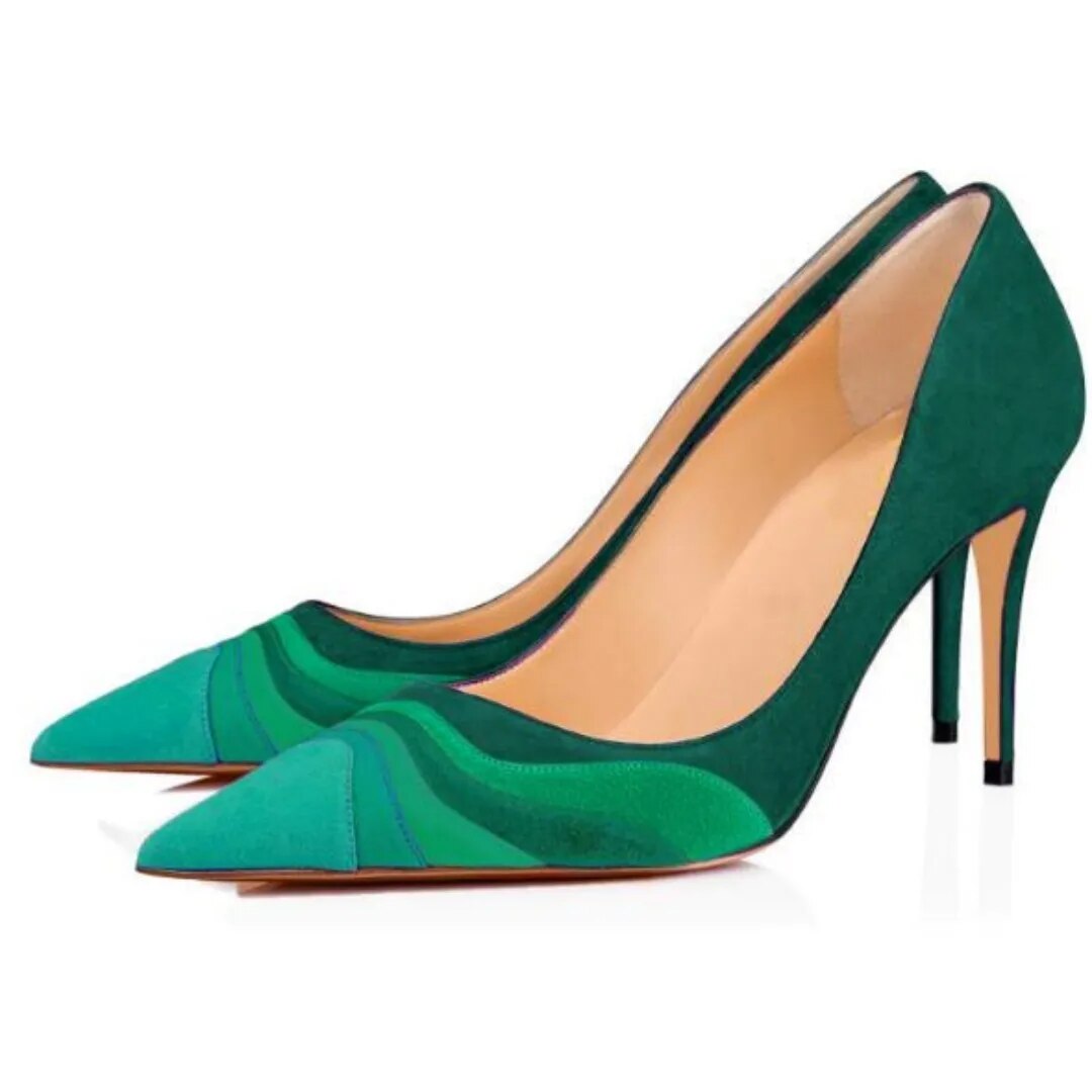 TAAFO Women's High Heels Color Blocking Approximately Pointed Toe Pumps Shoes