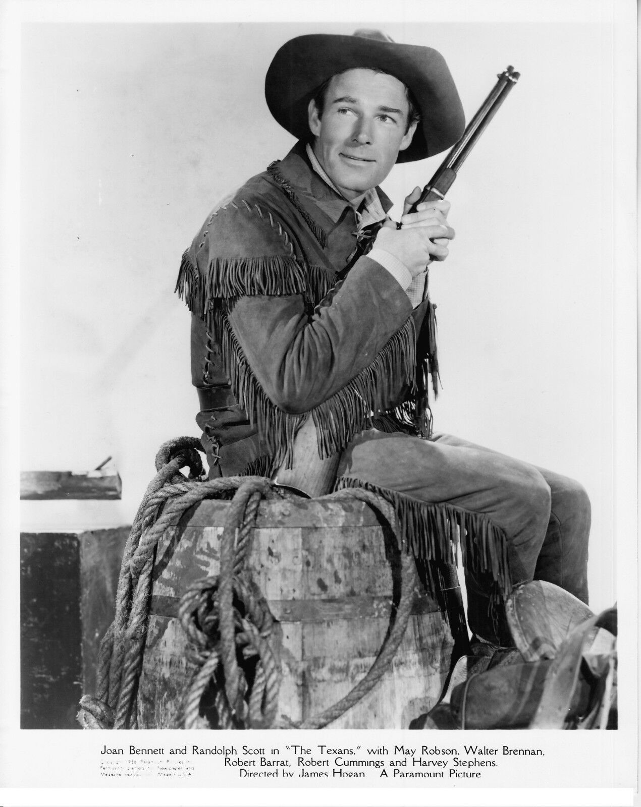 RANDOLPH SCOTT vintage THE TEXANS 8x10 original CLASSIC WESTERN CLOSEUP W/ RIFLE