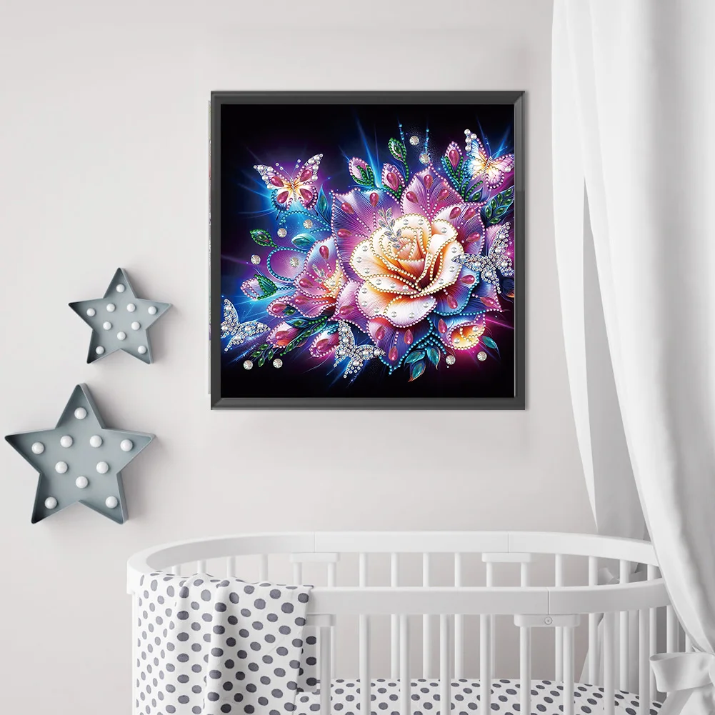 Diamond Painting - Partial Special Shaped Drill - Rose Butterfly(Canvas|30*30cm)