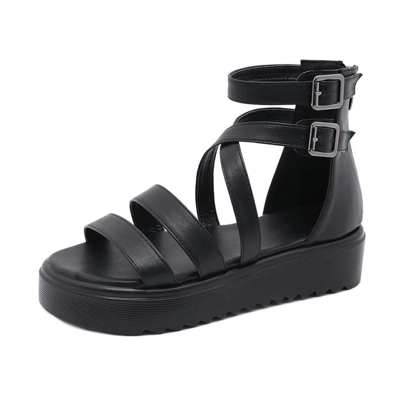 Gdgydh 2021 New Summer Black Wedges Sandals For Women Roman Style Thick Bottom Comfort Casual Shoes Fashion Street High Quality