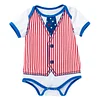Baby Girl Boy American Independence Day Cute Bow Short Sleeve Romper