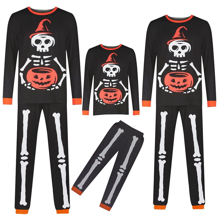 Halloween Matching Family Pajamas Ghost Faces Happy Halloween Black Pajamas Set