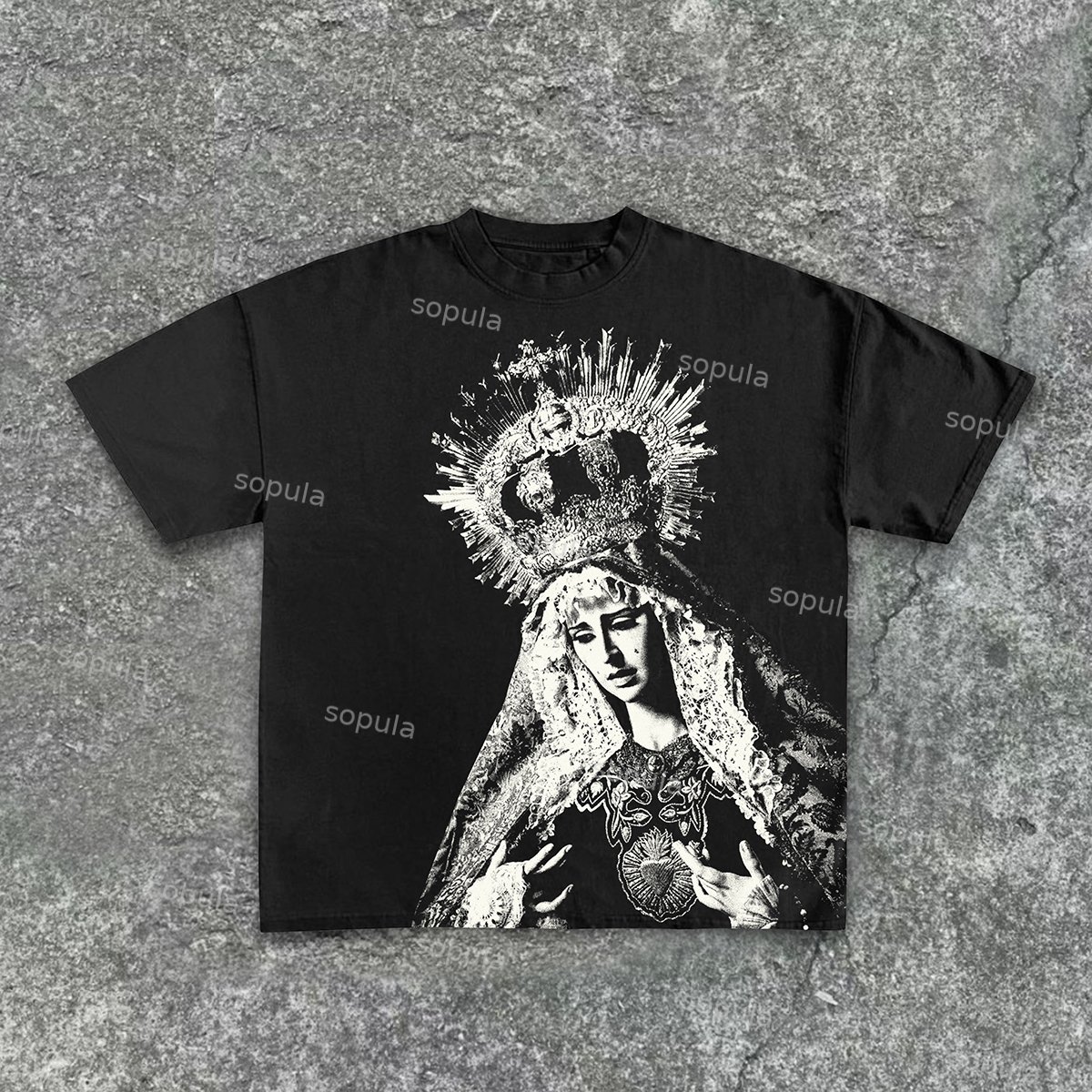 Vintage The Scriptures Of The Blessed Virgin Mary Print Cotton T-Shirt - Sopula｜Premium Graphic Tees & Graphic Clothing