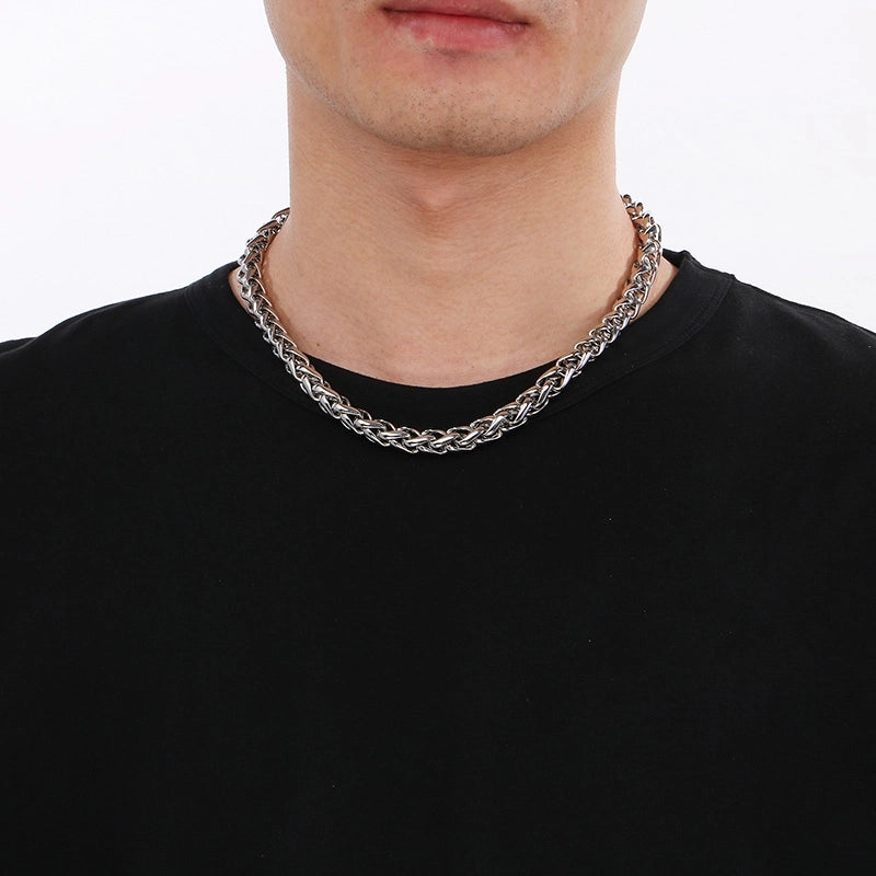 Fashion Stainless Steel 10mm Basket Chain Woven Chain Casting Buckle Necklace