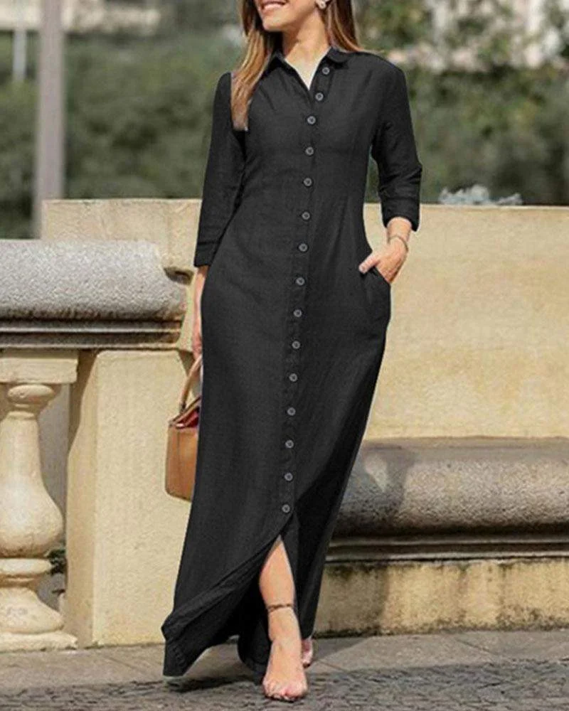 Shirt Collar Denim Button Dress