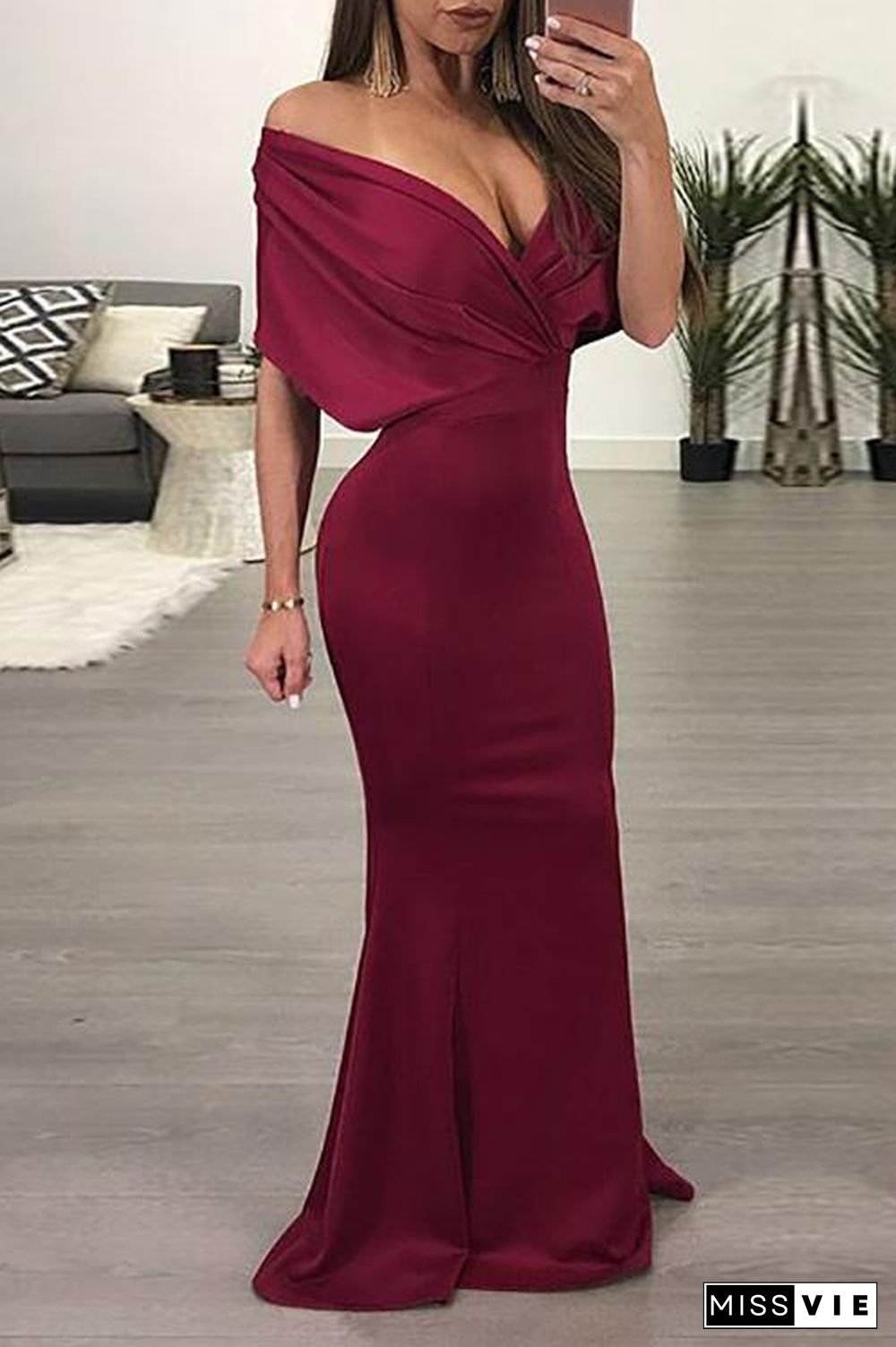 Deep V Neck Bat Mermaid Maxi Dress