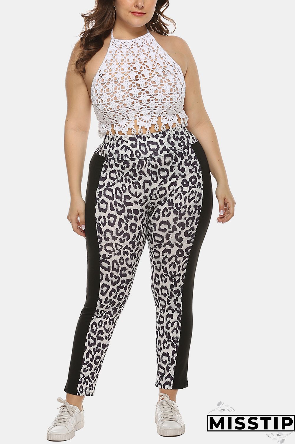 Leopard Fashion Casual Patchwork Leopard Plus Size Trousers