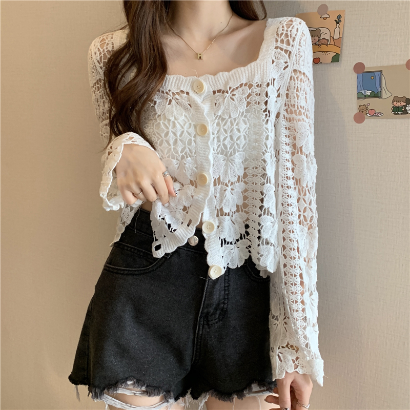 SUMMER CUTOUT LACE FLORAL CARDIGAN TOP