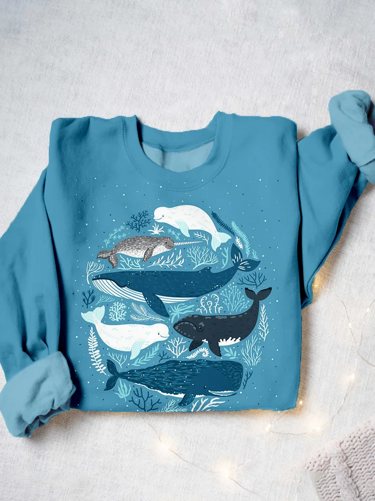 Species of Whales Graphic Print Casual Sweatshirt