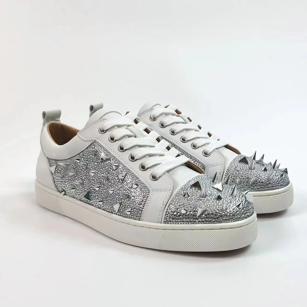 Gentleman's Prom Party Sneakers Shoes Red Bottom Round Toe Rivets Shoes-vocosishoes