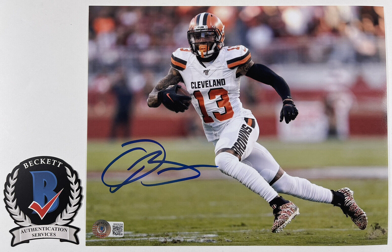 BROWNS ODELL BECKHAM JR. SIGNED 8x10 Photo Poster painting BAS WITNESS COA #WQ50264