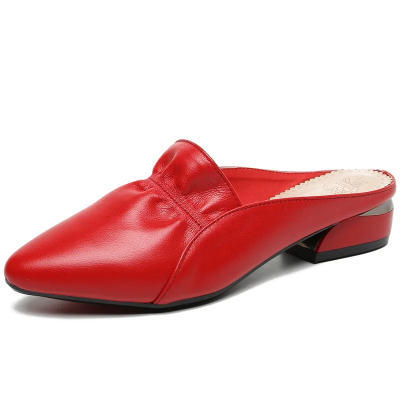 GKTINOO 2022 Summer Flats Lady Sandals Slippers Genuine Leather Slip on Pointed Women Mules Outdoor Slipper Shoes Woman Slides