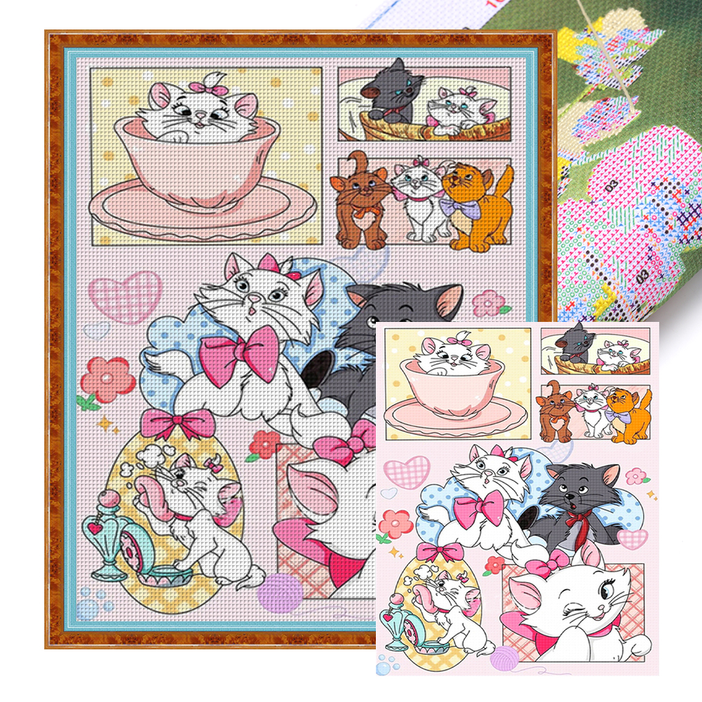 Cartoon Cat Full 11CT Pre-stamped Canvas(50*60cm) Cross Stitch