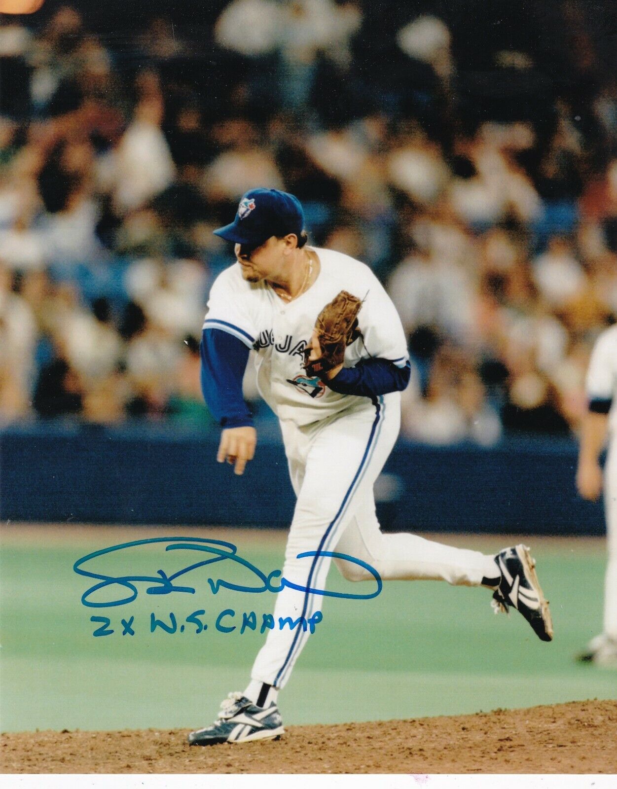 DUANE WARD TORONTO BLUE JAYS 2 X WS CHAMPS ACTION SIGNED 8x10