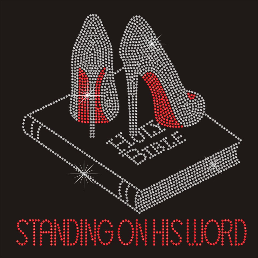 standing on book high heel diy heat transfer hot fix iron on rhinestone appliques 