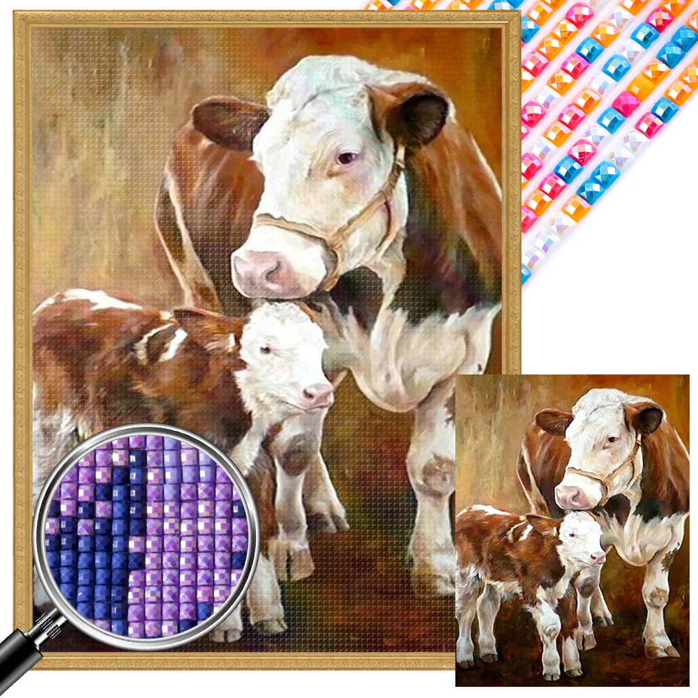 Full Square Partial AB Diamond Painting - Two Cows(Canvas|35*45cm)