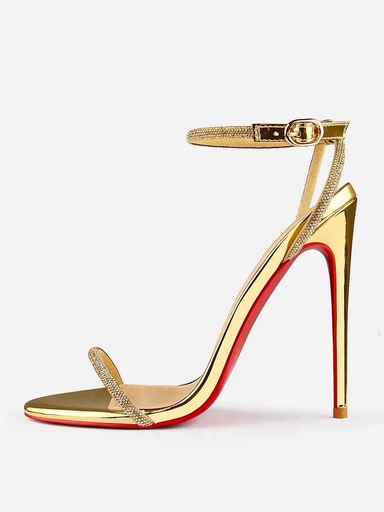 120mm Women's Open Toe Sandals Stiletto Red Bottom High Heels Ankle Strap Patent  Party  Banquet Elegance Shoes