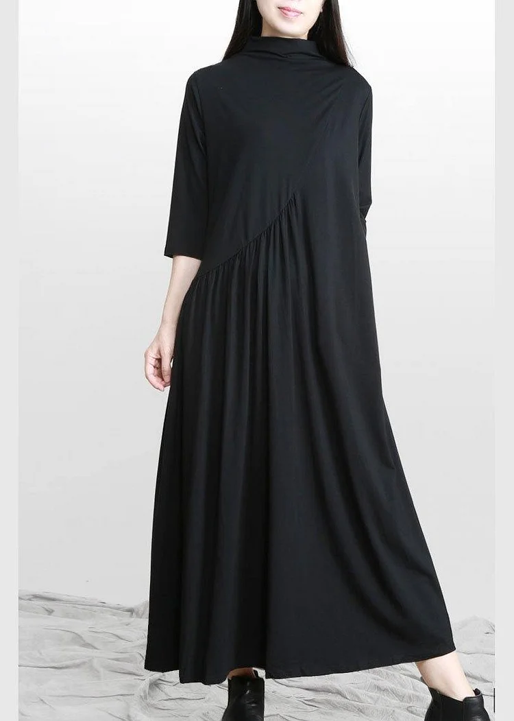 Italian Black Pockets Cotton Bracelet sleeved Fall Holiday Dress