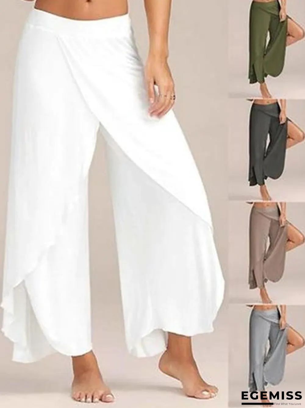 Chiffon Irregular Side Pants Women Causal Wide Leg Solid Elastic Loose Pants | EGEMISS