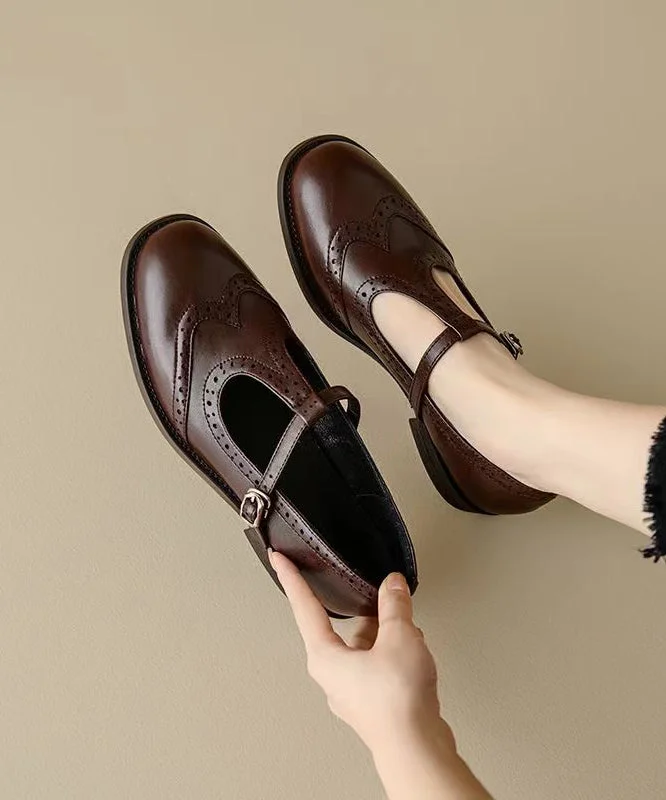 Casual Splicing Loafers For Women Brown Cowhide Leather