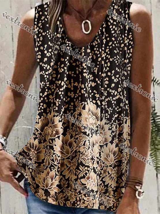 Women Sleeveless V-neck Floral Printed Tops