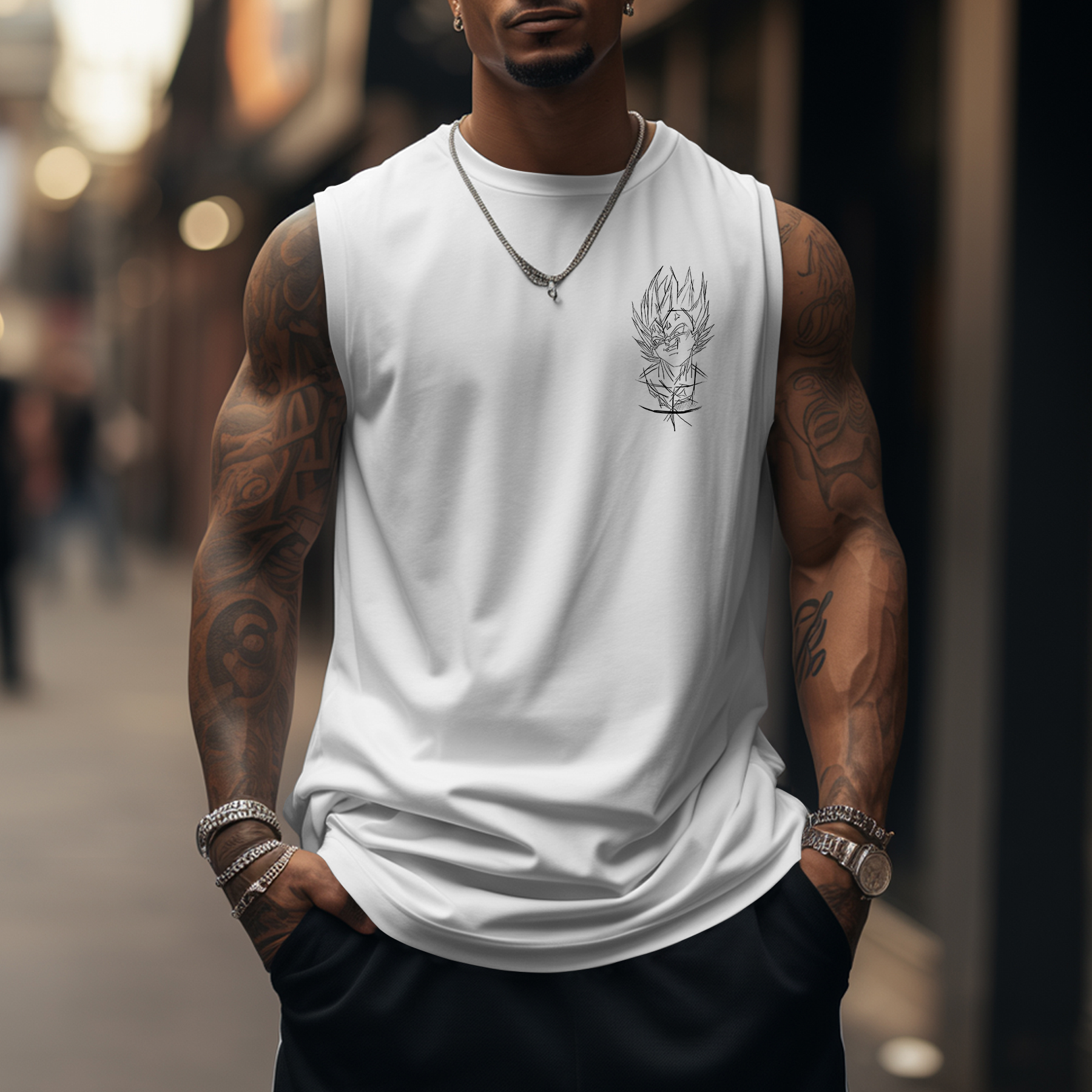 Oversized Anime Graphic Design Printed Tank Top