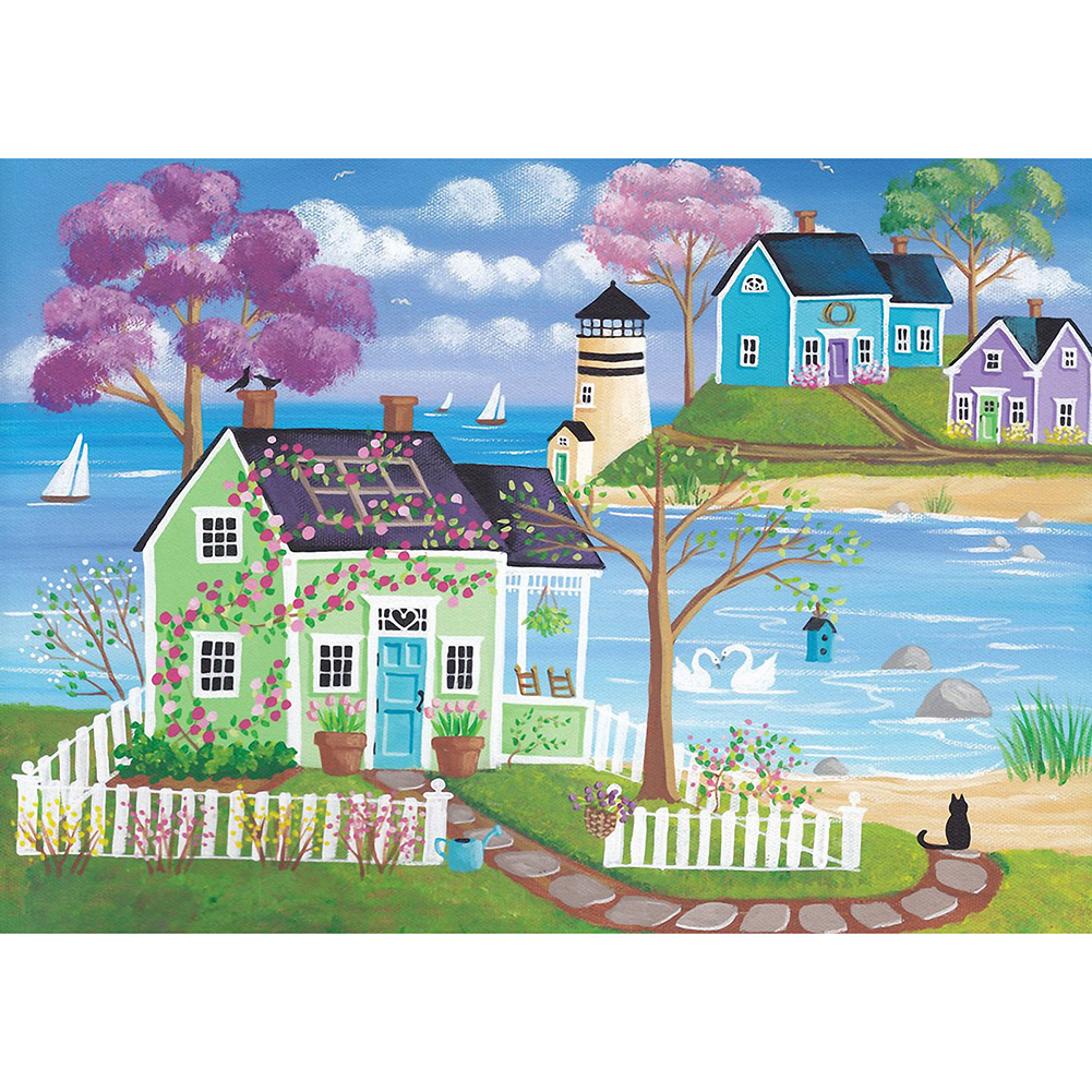 

40*30CM - Round Drill Diamond Painting - Mosaic Sea Villa, 501 Original
