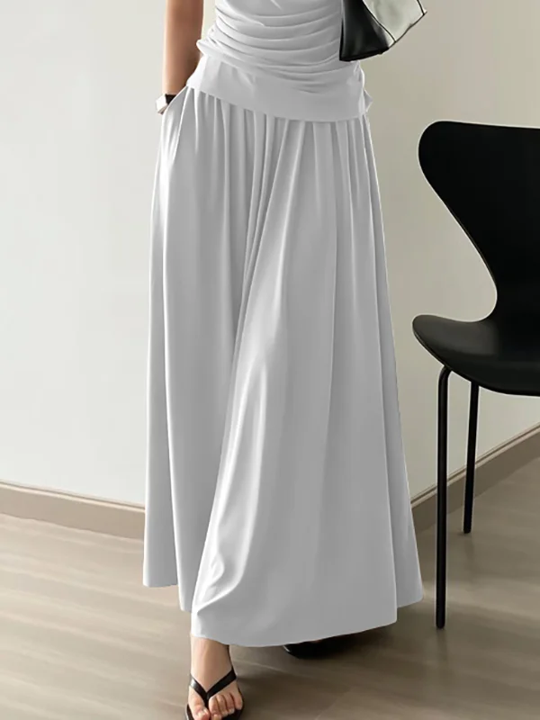 High Waisted Loose Solid Color Long Skirts Skirts Bottoms