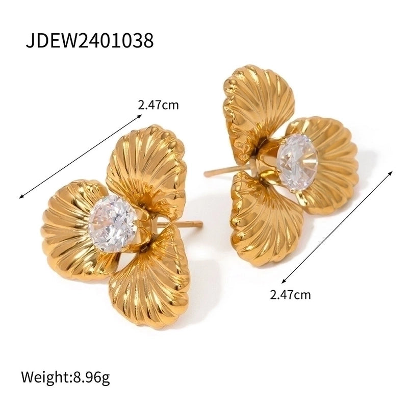 1 Pair Minimalist Classic Style Petal Plating Inlay 304 Stainless Steel Zircon 18K Gold Plated Ear Studs