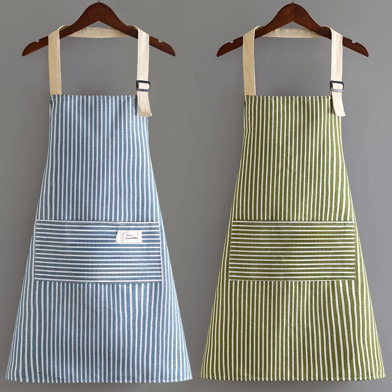 Cotton And Linen Apron Kitchen Cooking Household Women's Summer Breathable Thin Japanese Style Waist Work Clothes Logo Customized