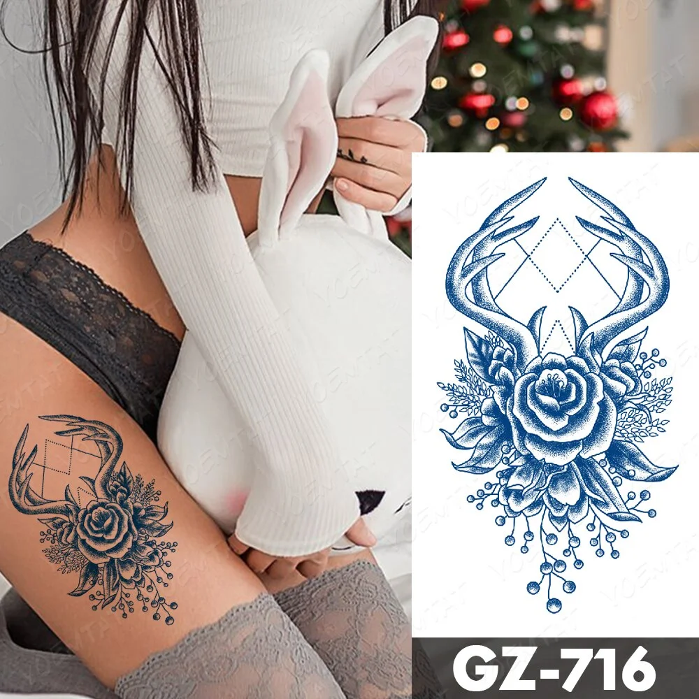 Sdrawing Juice Lasting Ink Waterproof Temporary Tattoo Sticker Genipin Herbal Tatoo Women Body Art Fake Tatto Snake Flower