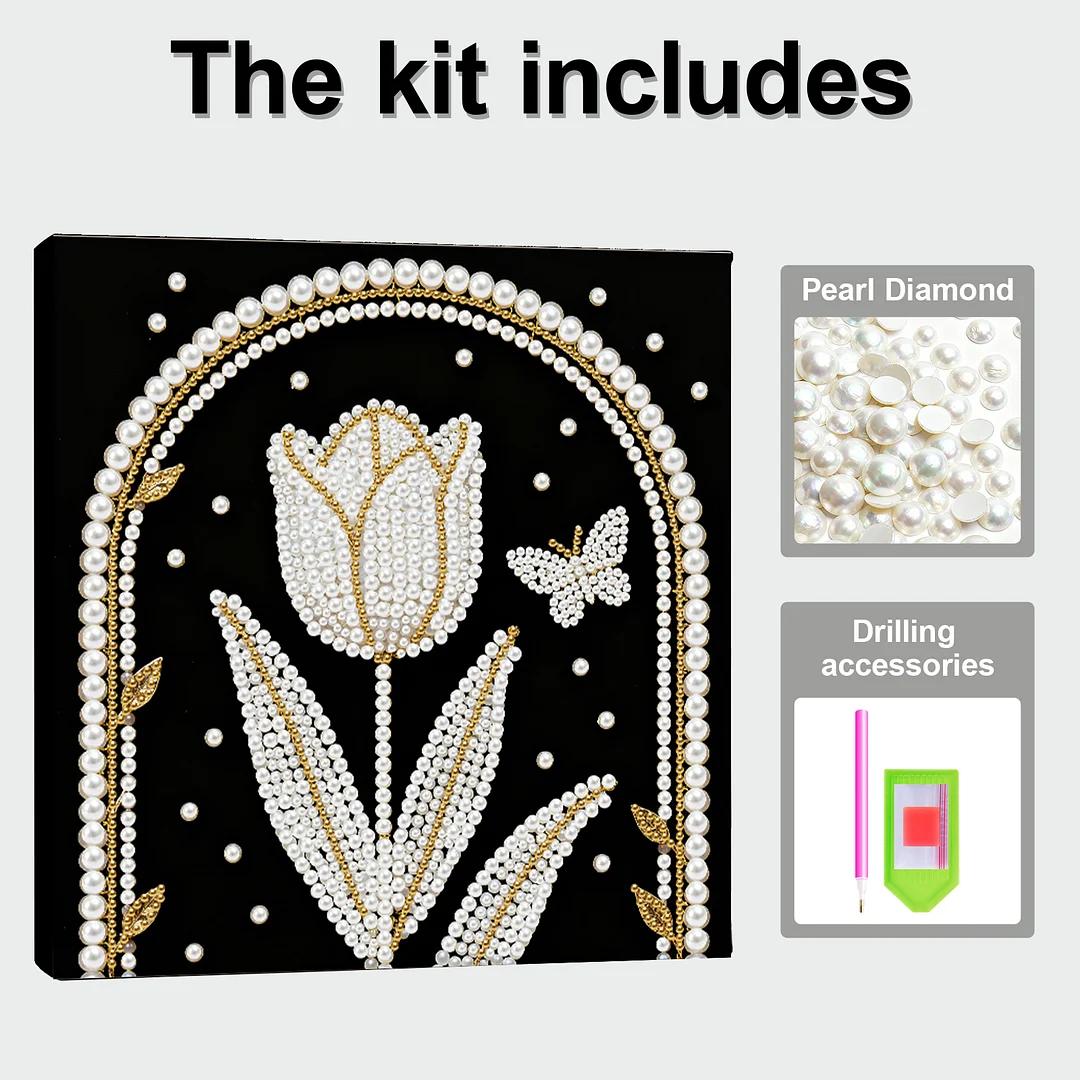 Tulip DIY Pearl Art Diamond Painting Kit for Adults Home Decor 25x25cm With Frame