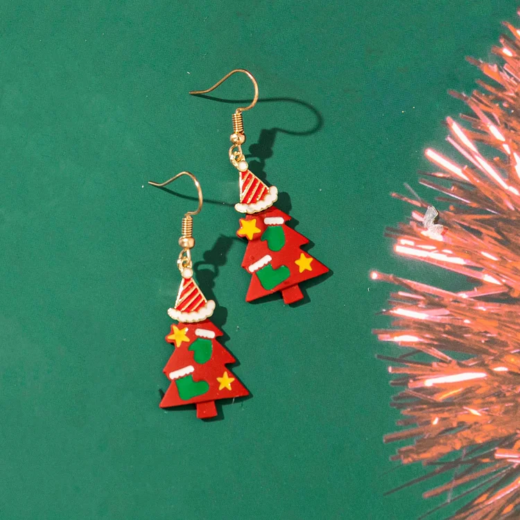 Festive Christmas decorative earrings Christmas tree Christmas hat bells Happy New Year creative earrings