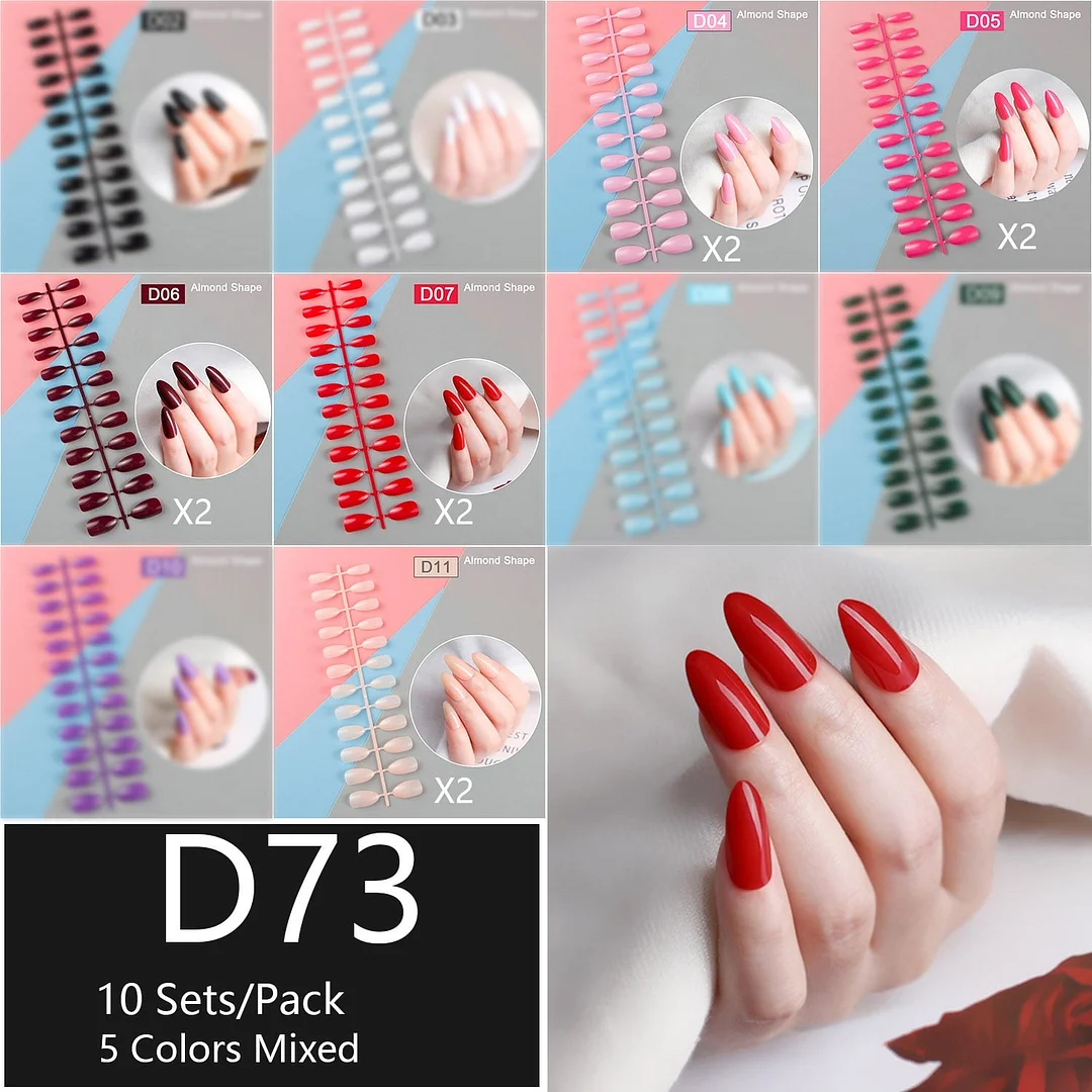 10 Sets/Pack Mixed Solid Colors Coffin Round Square Almond Shape False Nails Full Cover Nail Tips Short Fake Nails Tip Manicure-Nail Inspo